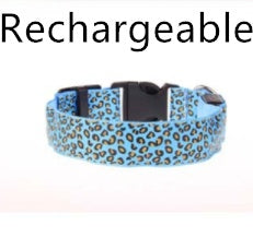 LED Dog Collar Safety Adjustable Nylon Leopard Pet Collar